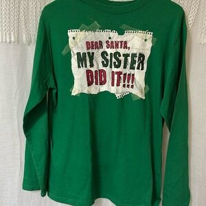 Dear Santa My Sister Did It!!! Youth Tee Sz XXL 18 Green Long Sleeve T-Shirt New